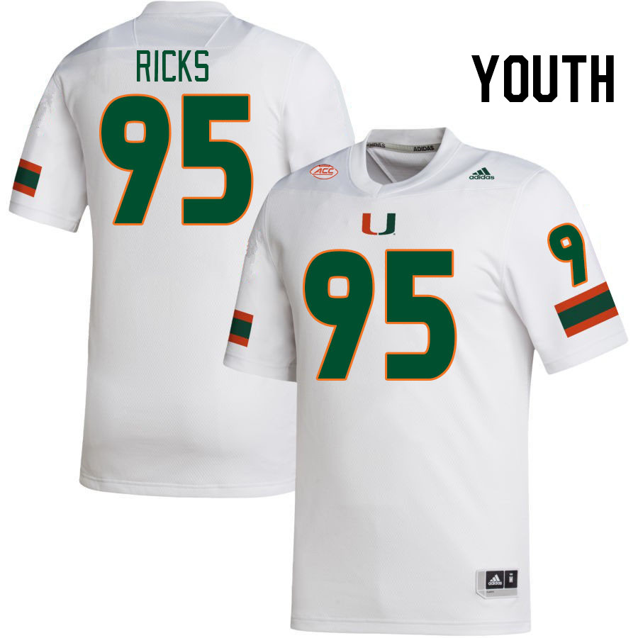 Youth #95 Cooper Ricks Miami Hurricanes College Football Jerseys Stitched-White